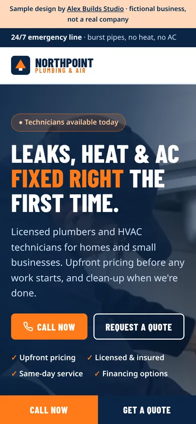 Northpoint Plumbing & Air website, mobile view